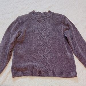 Alfred Dunner Purple Cable Knit Sweater